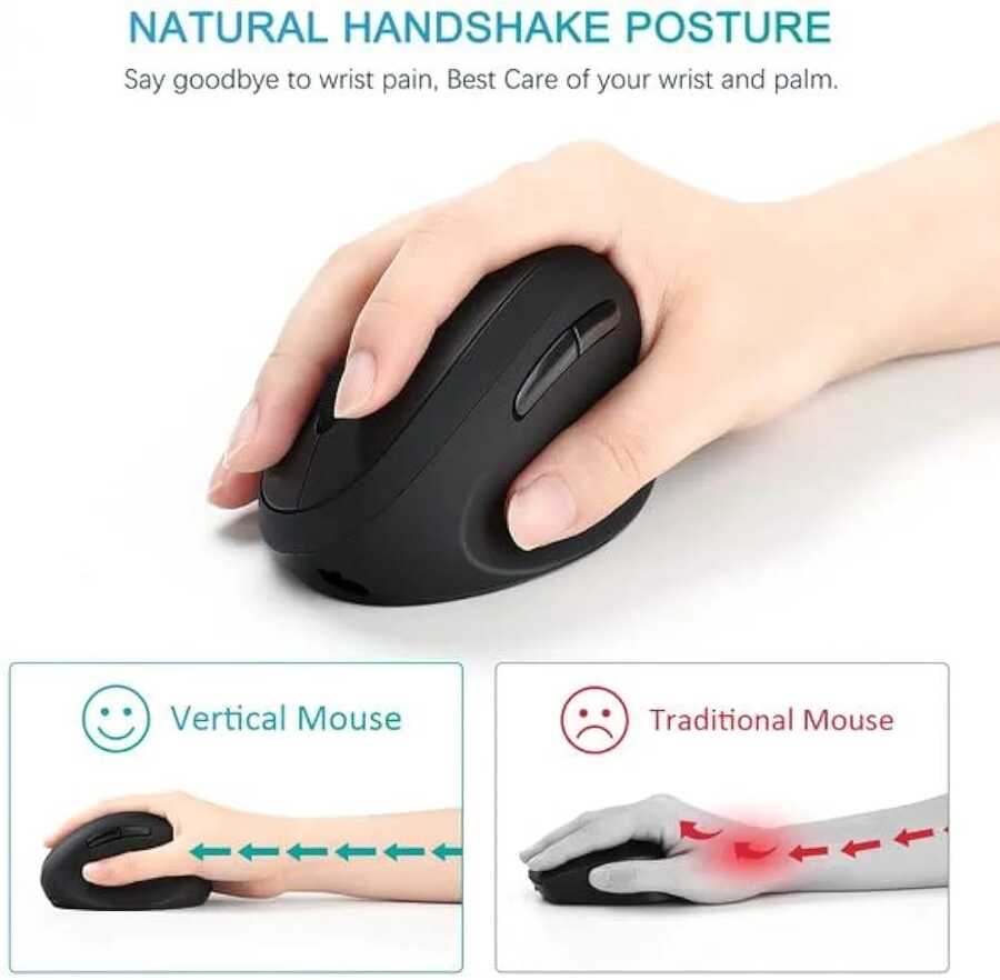 ماوس عمودي مريح (Ergonomic Vertical Mouse) مصمم لتقليل إجهاد المعصم واليد