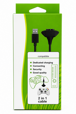 كابل شحن ومزامنة بيانات 2 في 1 لوحدة تحكم ألعاب Xbox 360.
