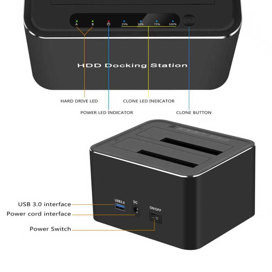 قاعدة توصيل هاردات SATA مزدوجة USB 3.0 – HDD Docking Station للأقراص 2.5 و3.5 بوص