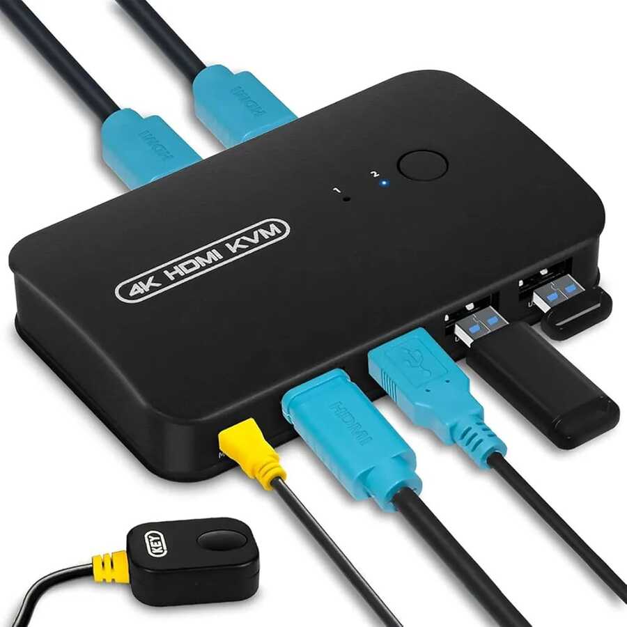 موزع KVM من نوع HDMI و USB بمنفذين