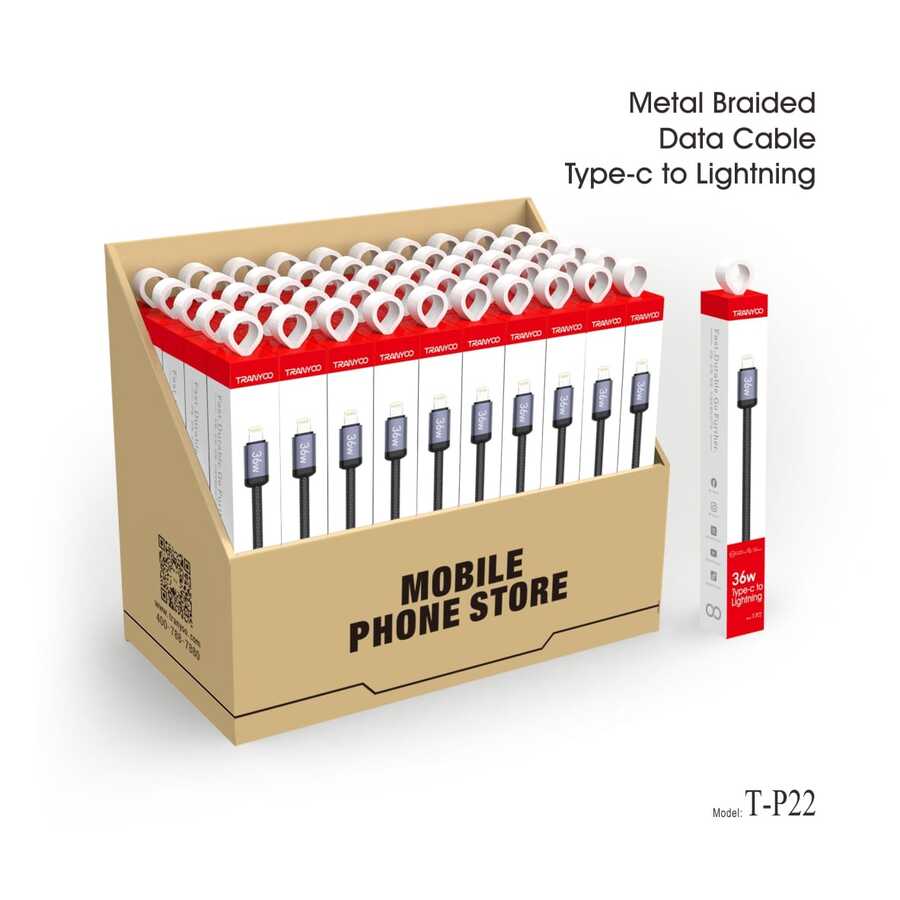 كابلات شحن من نوع Tranyoo T-P22 من Type-C إلى Lightning.