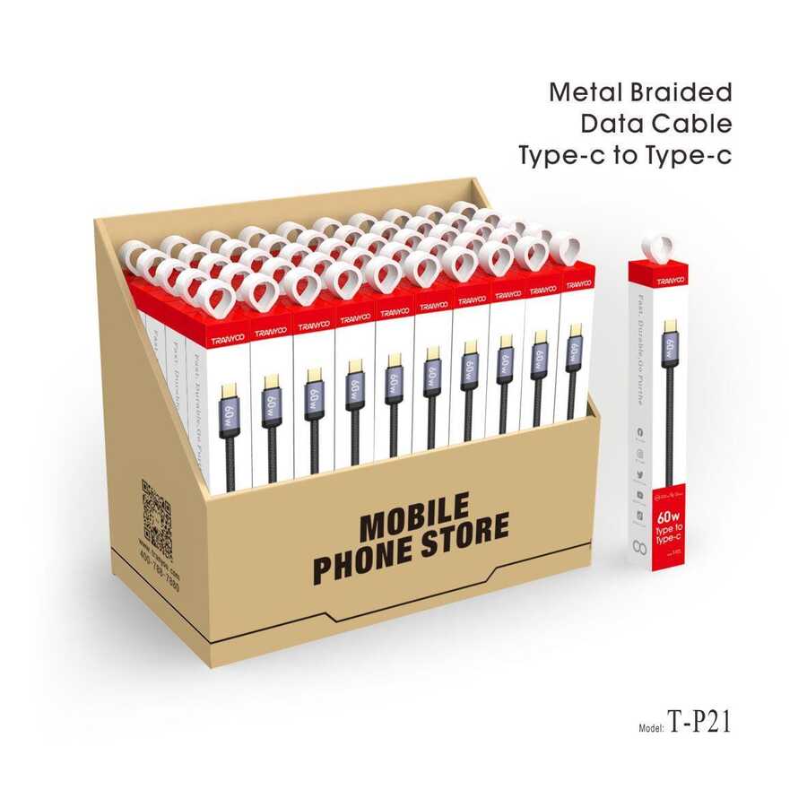 كابل Tranyoo T-P21 Type-C to Type-C 60W